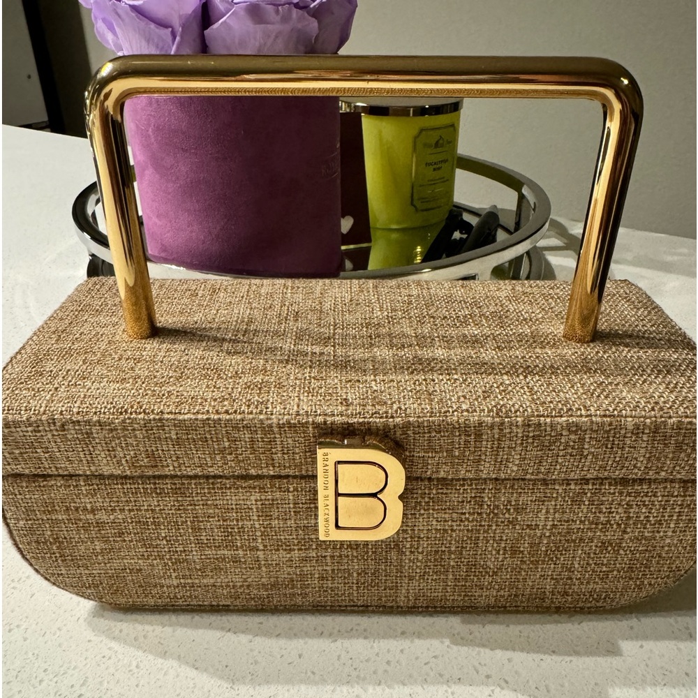 Brandon Blackwood Our Vanity Purse w/ 24K Gold Plated Hardware beige canvas